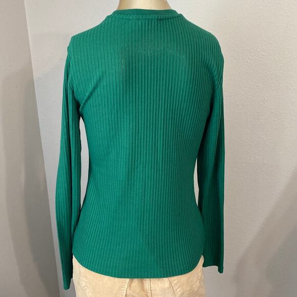 Banana Republic Women Small Green Ribbed Henley Style Top Long Sleeve - Picture 2 of 5